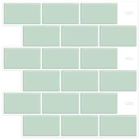 DEWOO Autoadhesivos Vinilo Baldosas Azulejos Metro Adhesivos Cocina Baño Ladrillo 3d Pared Peel Stick Wall Tiles,Verde Claro (10-Piezas,30.5 x 30.5cm)