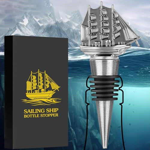 LKKCHER Segelschiff Weinverschluss, Weingeschenke für Männer Papa Segelliebhaber, Flaschenverschlüsse für Wein Champagner, Geburtstagsgeschenke, Vatertagsgeschenke, Weihnachtsgeschenke, Dunkelsilber