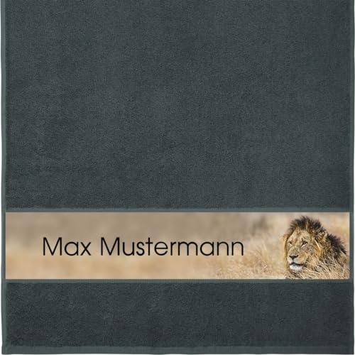 Erwin Müller Handtuch mit Namen - personalisiert - Motiv Tiere - Löwe - viele Farben & Motive - Dusch-Handtuch - anthrazit - Größe 50x100 cm - persönliches Geschenk mit Wunsch-Name