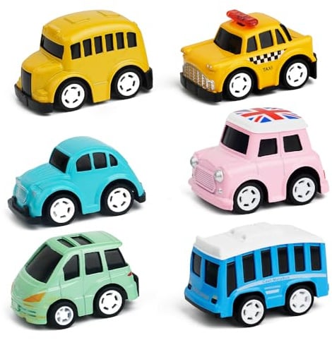 O-Kinee Mini Voiture à Tirer, 6 Pièces Jouets Friction Véhicules, Mignon Remonter pour 3-12 Ans Garçons Filles Enfants Cadeaux de Fête