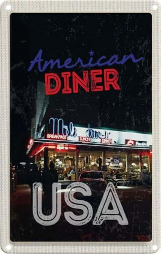 vianmo Blechschild 18x12 cm USA Diner Urlaub American Restaurant Lunch Dinner Bildmotiv Reisemotiv Abenteuer Reisen Amerika Deko Geschenk Metall Schild