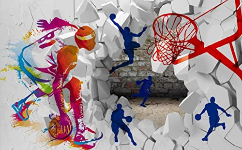 songqians Papier Peint Panoramique Mur De Briques De Silhouette De Basket-Ball Papier Peint 3D Tapisserie Murale Décoration Chambre Salon -325770 350x250cm