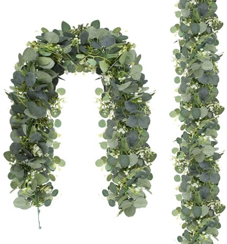 Hywean Homd 2 Stück 180cm Eukalyptus Deko, Verschlüsselt Künstliche Eukalyptus Girlande Hängende Grüne Blätter Girlande Hängepflanze für Hochzeiten Partys Esstische Kaminsimse Treppen Türrahmen