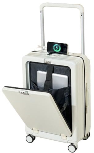 SONAXO Valise à Serrure à Combinaison à Trois Chiffres, Porte-gobelet Pliant en Matériau PC Composite à Trois Couches USB Externe pour Les Voyages et Les Voyages d'affaires (White 24 inches)