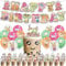 Boba Tea Birthday Party Decorations Include Bubble Tea Happy Birthday Banner, Cake Topper, Cupcake Toppers and Balloons for Kids Girl Pearl Milk Tea Themed Birthday Party Supplies