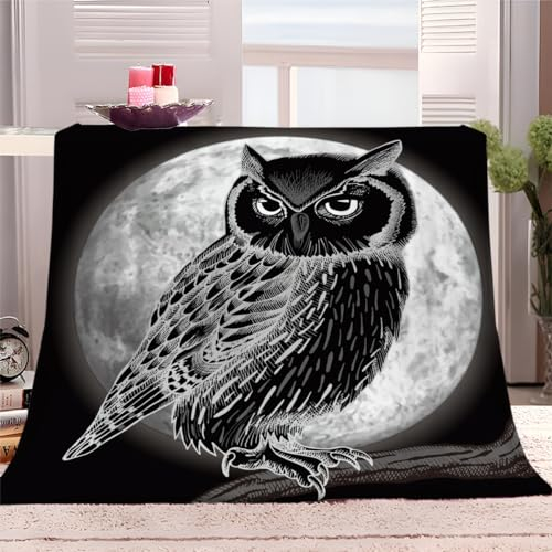 Kuscheldecke Eule 130x150 cm Flauschig Decke Fleecedecke, Sofa Überwurfdecke, Wohndecke Warm Weich Sherpa Wolldecke, Gemütlicher Überwurf Für Bett und Couch