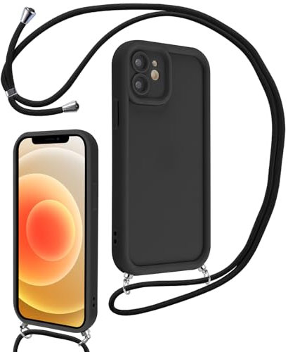 Coalbooliy Funda para iPhone 11 6,1 Avec Cordon de Collier, Silicona Carcasa Suave con Cuerda Correa Case Golpes Protección de la Cámara Cover Cadena de teléfono para Niñas Mujeres, Negro