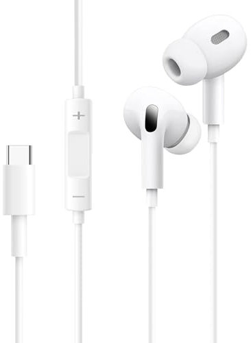 USB C Headphones,Hi-Fi Stereo Noise Isolating In Ear Type C Wired Earbuds With Mic & Volume Control for iPhone 15 Pro Max 15 Plus 15,Samsung Galaxy S24 S23 S22 Ultra,iPad Pro 2022,Huawei,Google Pixel