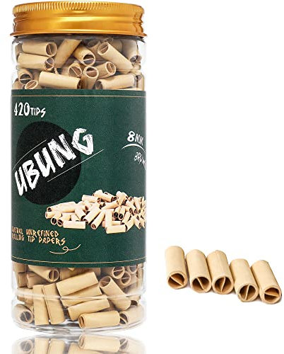 UBUNG Brown Tips, 420 Pcs Ø8mm Pre Rolled Tips, Filter Tips Made with Unbleached Paper, Suitable for Most Pre Roll Machine and Rolling Papers