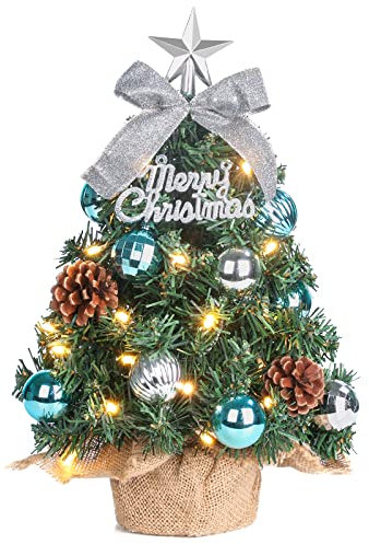 Mini albero di Natale con illuminazione a LED, da tavolo, decorato, artificiale, per decorazioni natalizie, 60 cm