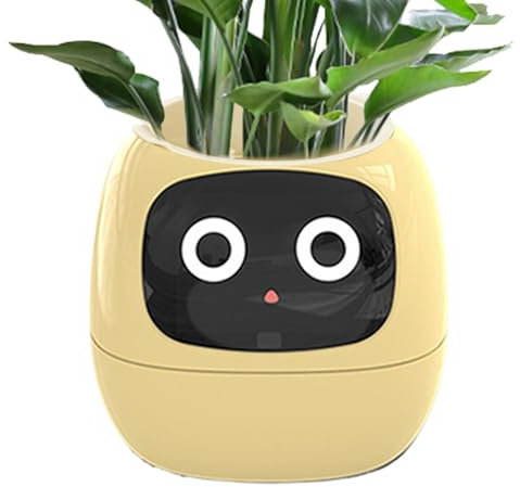 Pot de fleurs intelligent – Pot de fleurs intelligent, jardinière AI, robot intelligent pour animaux de compagnie | Pot de fleurs intelligent à expressions multiples avec 7 capteurs intelligents pour