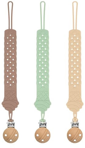Attache Tetine - Accroche Tetine Bebe - Lot De 3 Accroches, Mignon Et StylÉ Attache Tetine Mam, Attache Tetine Silicone - (Marron+Cyan+Blé)