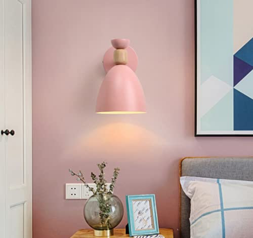 SSNCcNC Rosa, Wandlampe Nordic Schlafzimmer Nachttischlampe Innen Einfach Wandleuchte Holz Eisen Modern Wandstrahler Beleuchtung Wohnzimmer Balkon Treppe Dekoration Wandbeleuchtung E27 Fassung