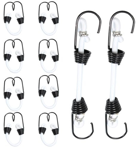 PDETVEO Mini-Spanngurte mit Haken, 5,1 cm, Weiß, elastisch, strapazierfähig, Outdoor-Plane, 10 Stück