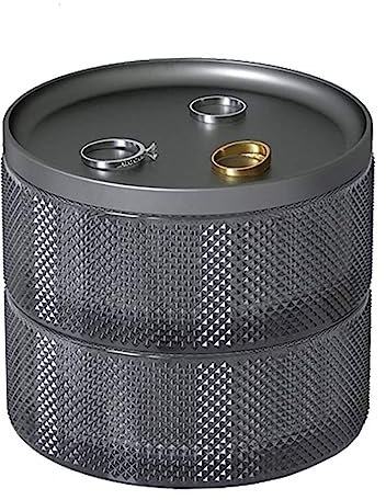 HELGN Schmuckschatullen Mit Metall Legierung Abdeckung 2-Schicht Runde Schmuck Organizer Box Übereinander Montiert Schmuck Mutter(Noir)