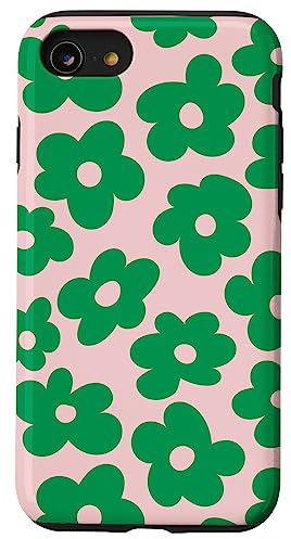 Fleurs vertes rétro marguerite sur rose Coque pour iPhone SE (2020) / 7 / 8