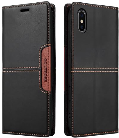 NETANY Compatible con Funda para teléfono iPhone XS MAX,Funda Protectora de Soporte Plegable de Cuero PU,con Bolsillo [Cierre magnético] Cartera Flip Funda de teléfono (Negro)