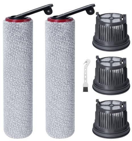 Jegehoyo Rullo Spazzola di Ricambio e Filtro HEPA per Dreame H14 / H14 Pro / H14 Dual Lavapavimenti Senza Filo, 2 spazzole a rulli, 3 Filtri HEPA, 1 spazzola per la pulizia