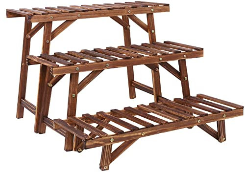 KWMAEEUID Pflanzenständer, 3-stufiges freistehendes Leiterregal, Holzpflanzenständer, Pflanzenpräsentationsregal für drinnen und draußen, Blumentopfhalter, Pflanzgefäß-Organizer, Blumenständer