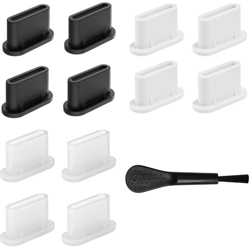 Kinretixia 12 piece USB-C dust protection plug set, silicone protective caps for Type-C ports with cleaning brush, compatible with iPhone 15 to 16 Pro Max