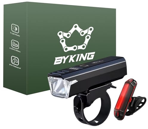 BYKING Bike Lights PRO Front And Rear, TYPE-C LED Bicycle Light Set For Cycling, Bright and Durable, 4/6 Light Modes and USB-C Rechargeable, For Helmet, E-bike, Mtb, Scooter, Mountain and Kids Bike...