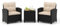 COSTWAY Ensemble de Meubles 3 Pièces de Patio en Rotin Charge 180KG, Salon de Jardin 2 Fauteuils Table Basse avec Plateau en Verre Trempé 4 Coussins Amovibles, pour Cour Piscine (Noir+Beige)