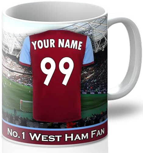 Personalised West Ham Mug - Customise with A Name and Number for The Shirt and A Message On The Back of The Cup