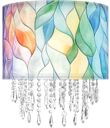 Colorful Macaron Light Shade with Acrylic Bead Droplets, Elegent Whimsical Fabric Lampshade for Pendant Table & Floor Lamp, Art Decor for Bedroom or Eentryway, 30cm