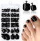 GlamRays 120 pièces Autocollants Ongles Noirs Femme Faux Ongles Pieds avec Onglets Adhésifs, Faux Ongles Pieds Noirs Autocollants pour Femme Fille