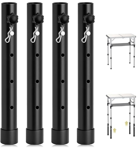 Anbte 4pcs Folding Table Leg Extenders, 4 Levels Adjustable Height Rise Up To 13 in, Heavy Duty Steel Table Risers for Straight And Bent Legs, Reduces Stooped Work, Black