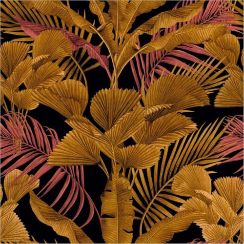 TADESSI Papier peint photo Motif jungle M1 – No.11598 – Papier peint photo – Noir, or, rose, jaune – Plantes de plantes pour salon, chambre à coucher, cuisine