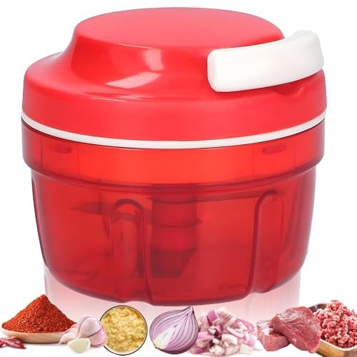 Hachoir à oignons, hachoir à légumes manuel avec cordon de serrage, pour oignons, carottes, légumes et fruits (rouge)