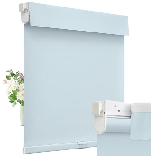 Moonice Cordless Roller Blinds No Drill Blinds for Windows Valance Blackout Shades Thermal Insulated Easy to Install Waterproof Window Shades for Home Kitchen Bathroom (Air Blue,Custom Size