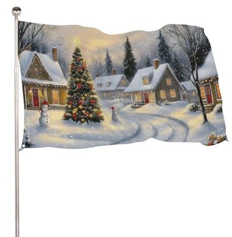 Weihnachten Flagge Gartenflagge 90x150 cm Beidseitig Bedruckt Aus Polyester für Haus und Garten Deko, Wetterfest Mit Weihnachts Winterstadt Motiv