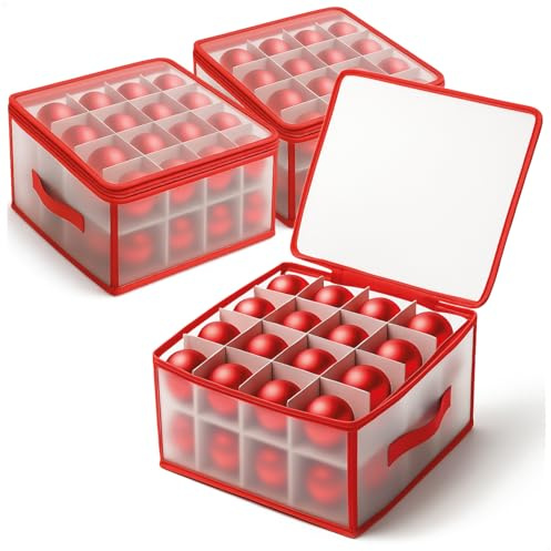 COM-FOUR® 3X Aufbewahrungsbox für insgesamt 96 Weihnachtskugeln | Christbaumschmuck-Sortierbox - Christbaumkugeln- und Weihnachtsdeko-Organizer - Aufbewahrung für Weihnachtsschmuck