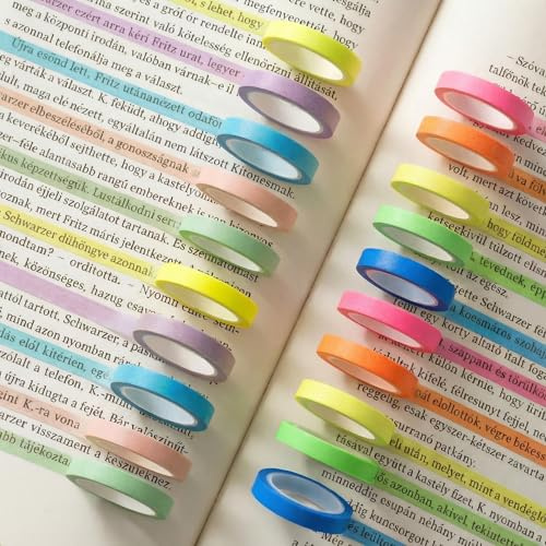 VVQWCY 20 Rollen Book Gadgets Klebeband Bunt Buchmarker, Fluoreszierendes Klebeband Buch Gadgets Seitenmarkierer, Annotieren Set Fluoreszierende Sticker Book Accessories für Schul Lesen Notizen Machen
