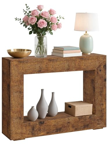 Garvee Table Console 120 cm, Table d'appoint Étroite pour Canapé, Table d'entrée Vintage en Bois avec Étagère Ouvertes pour Couloir Chambre Salon
