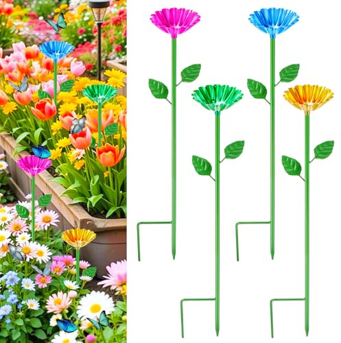 Yooyan 4 Stück Metall Bienenbecher für Garten, Blumenförmige Insektentränke aus Metall, Wasserspender für Bienen & Durstige Bestäuber, Wetterfeste Gartendekoration mit Erdungsstecker