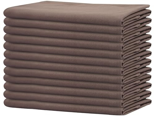 Sweet Needle - Pack of 12-100% Cotton Oversized Dinner Christmas Napkins 45 CM x 45 CM (18 IN x 18 IN), Stone - Heavy weight fabric for daily use with Mitered corners finish, Stone