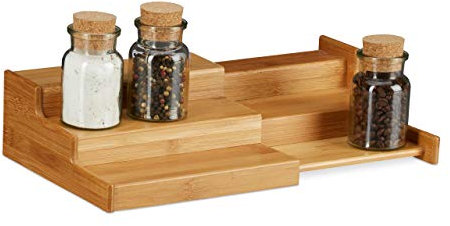 Relaxdays, Natur Bambus Gewürzregal, 3 Ablagen, ausziehbar, natürliche Optik, feuchtigkeitsbeständig, HBT: 8x38,5x21cm, Standard, Braun