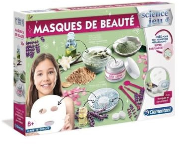 Clementoni | Science & Jeu Masques De Beauté pour Enfant 8 Ans+ | Crée Tes Propres Soins Naturels | Argile Verte & Rose | Arôme Barbe À Papa | Activité Spa DIY | Coffret Cosmétique Éducatif