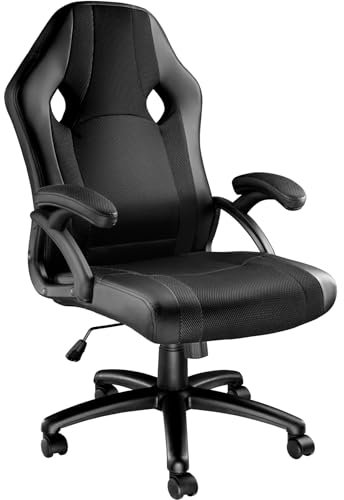 tectake Bürostuhl Racing Chefsessel Sportsitz mit gepolsterten Armlehnen - Diverse Farben - (Schwarz-Schwarz | Nr. 403492)