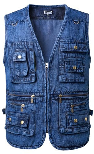 KTWOLEN Gilet di Jeans Uomo Gilet Moto Multitasche Giacca Senza Maniche Jeans Cowboy Gilet Denim Vintage Giubbotto Jeans Smanicato da Lavoro, Blu scuro, XXL