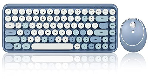 Perixx PERIDUO-713BL Wireless Mini Keyboard and Mouse Combo - Retro Round Key Caps - Pastel Blue - US English Layout