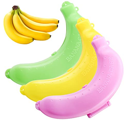 Nerissa 3 Piece Banana Case Interesting 19cm Banana Holder Protector Storage Box Reusable Guard Big Saver for Outdoor Travel Fruit Keep Fresh Red, Yellow, Green (D50)