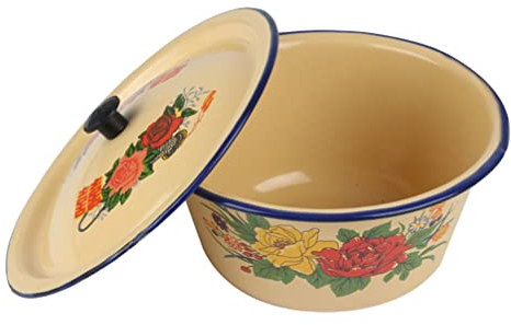 Emaille Schüssel Schale Vintage Suppenschale: Rührschüssel mit Deckel Gemüse Obst Reis Waschschüssel Metall Salatschüssel Nudelschale Schmalztopf Waschbecken Suppenschüssel Obstschale für Küche