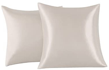 Lot de 2 Taies Oreiller en Satin 65 x 65 cm, Oreiller Satin Beige, Satinées Housse d'oreiller Doux Prend Soin de Votre Peau et Antichute de Cheveux