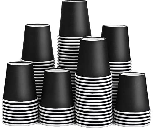 ENCHOL 100 Pack 3 oz Paper Cups, Small Mouthwash Cups, 3 oz Disposable Cup for Party, Picnic, Office, and Travel (Black)