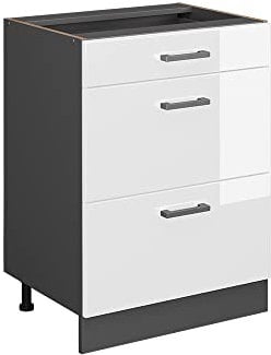 Vicco Küchenunterschrank R-Line, Weiß Hochglanz/Anthrazit, 60 cm mit Schubladen, ohne Arbeitsplatte