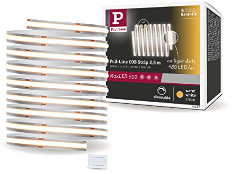 Paulmann 71047 LED Strip MaxLED 500 Full-Line COB Einzelstripe 2,5m 15W 1250lm 480LEDs/m 2700K dimmbar Silber Kunststoff